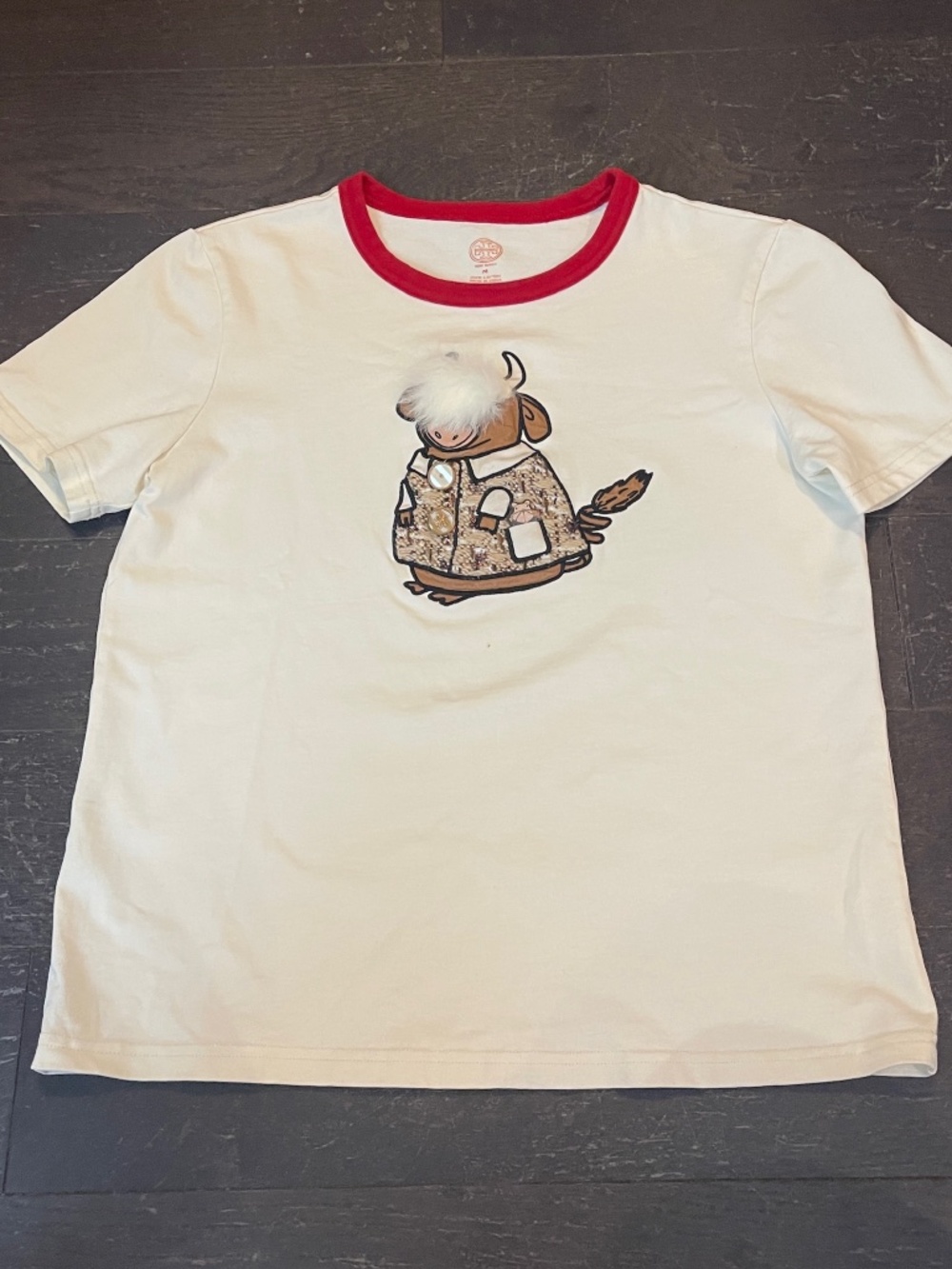 Tory Burch Ozzie the ox cow T-shirt short sleeve MEDIUM white red brown top